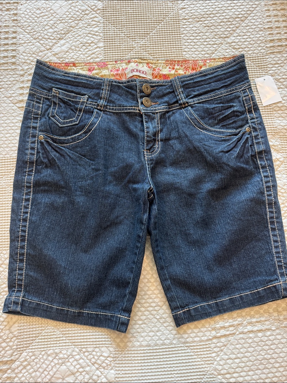 BONGO Dark Blue Denim Bermuda Shorts with Contrast Stitching